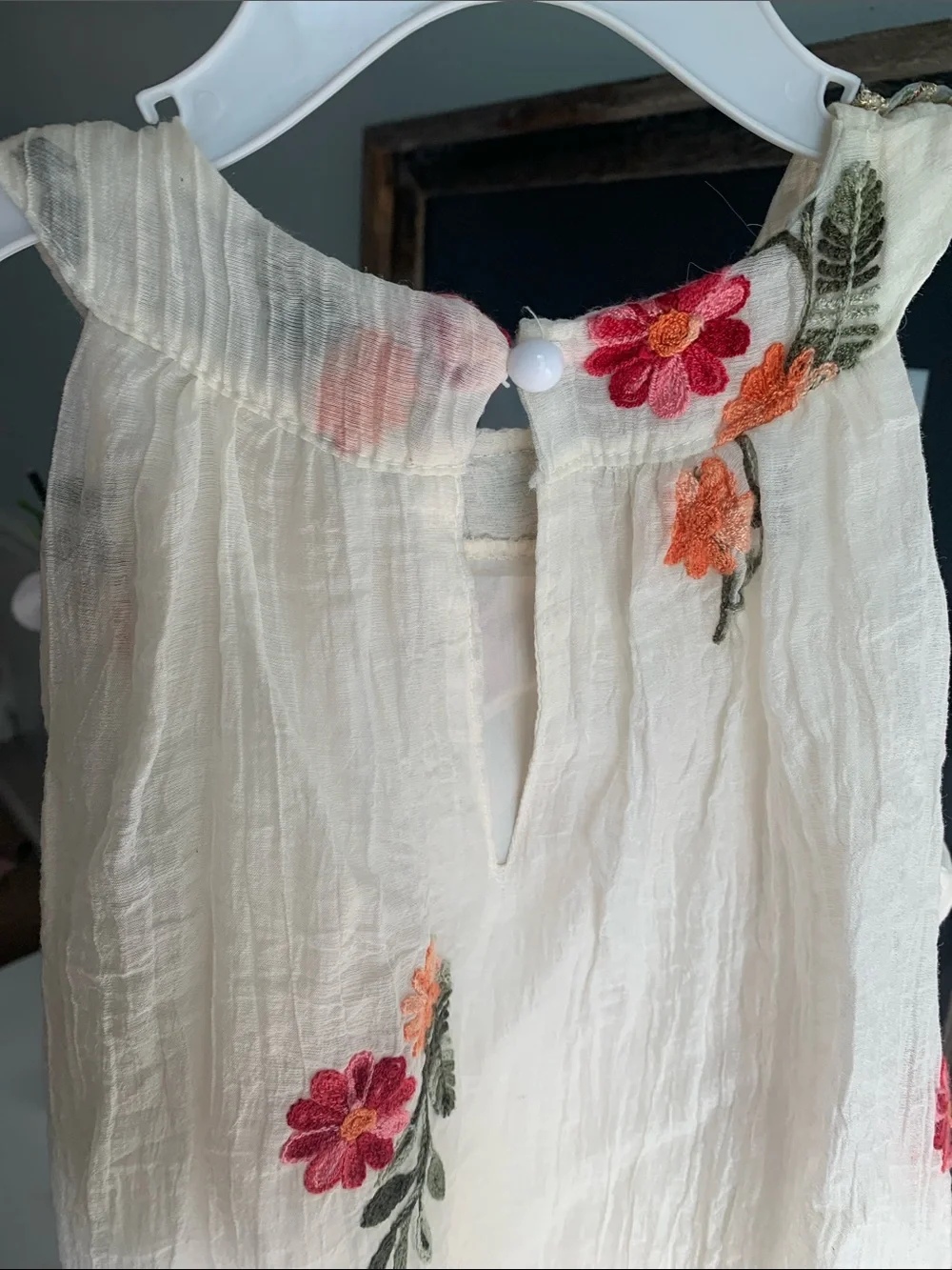Embroidered Cream Floral Halter Dress